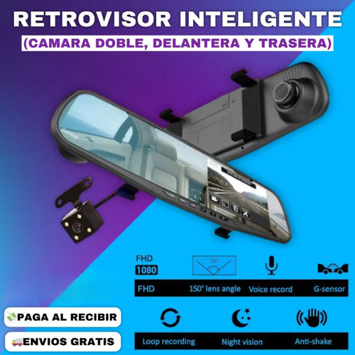 ESPEJO RETROVISOR CON CAMARA DELANTERA Y REVERSA