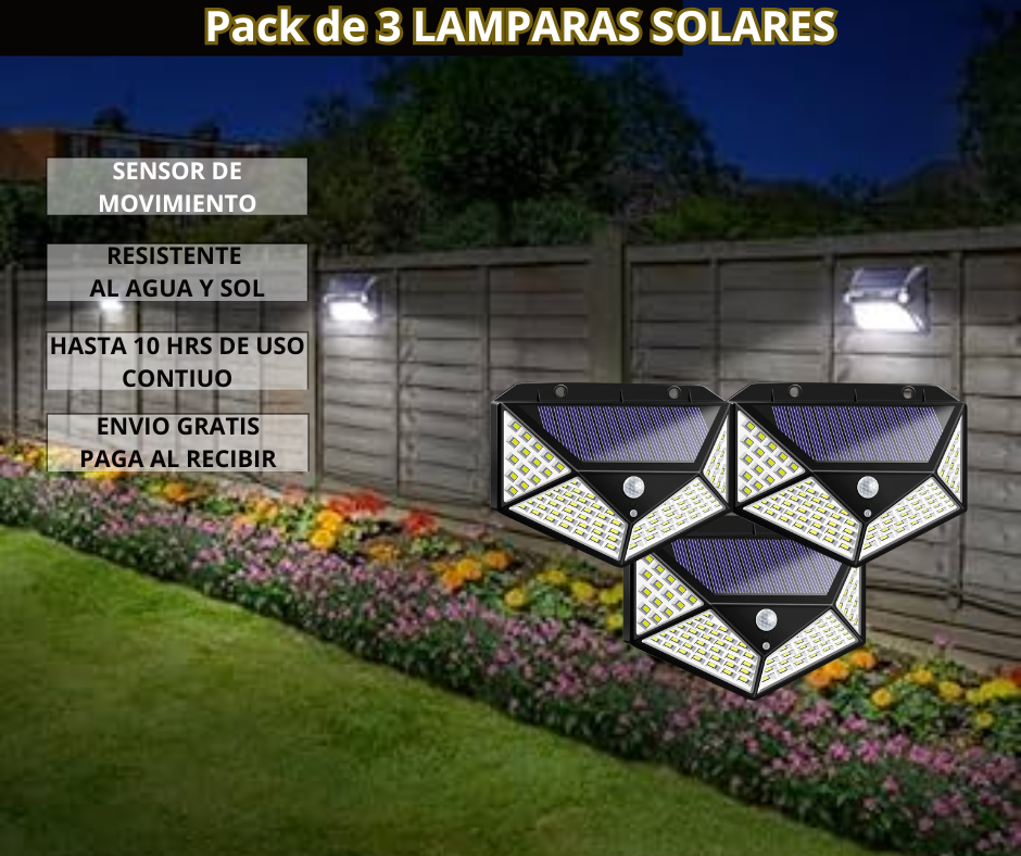 pack 3 Lampara Solar Led con Sensor de Movimiento
