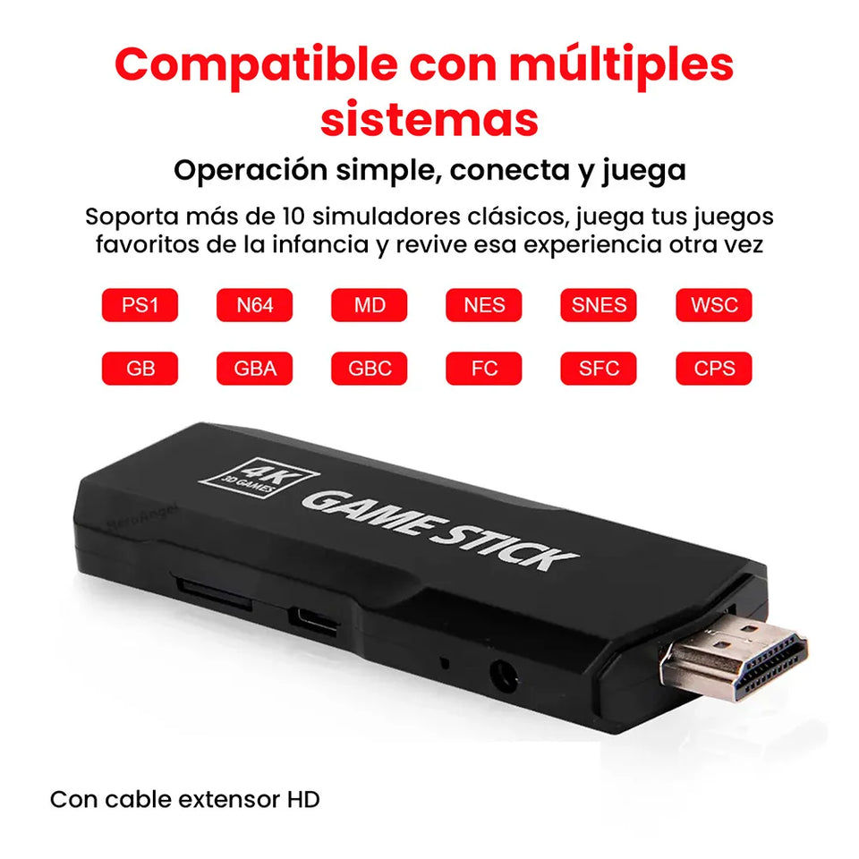 Consola GameStick® 4K (+34.000 juegos de 35 Consolas) + 2 mandos